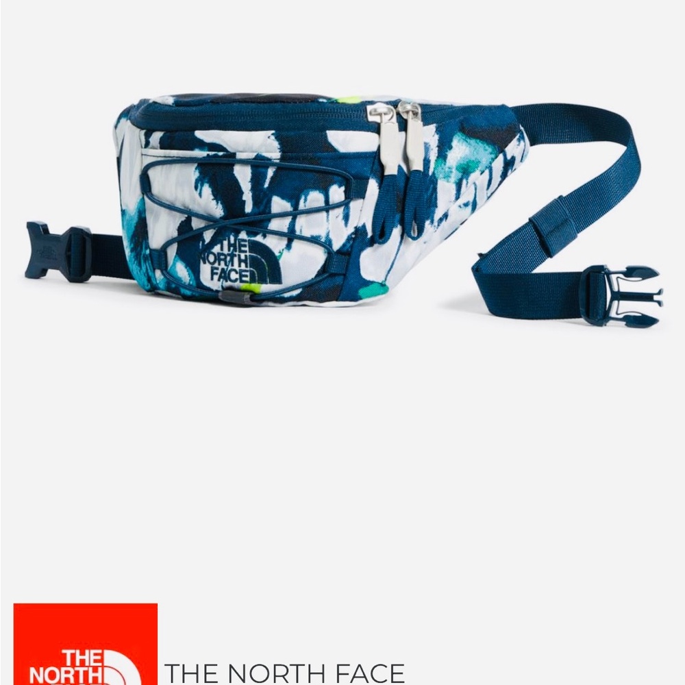 The North Face Blue and White Tie Dye belt bag crossbody.